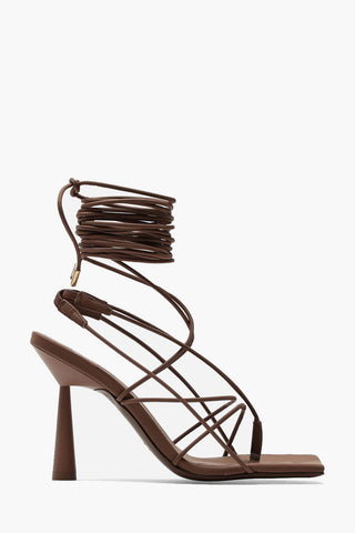 GIA COUTURE Faux Leather ROSIE 6 Lace-Up Sandals with Square Toe 11cm