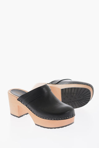 Mules LOUISE In Pelle Punta Tonda 9cm