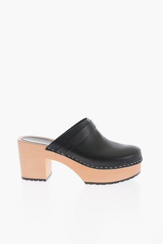 Mules LOUISE In Pelle Punta Tonda 9cm