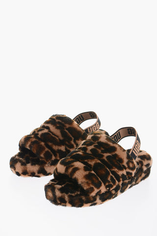 Real Fur Animal Motif FLUFF YEAH Slippers with Logoed Elastic Band
