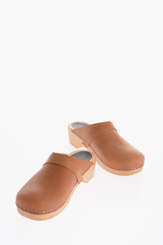 Leather SWEDISH HUSBAND Clogs with Wooden Sole 4.5cm