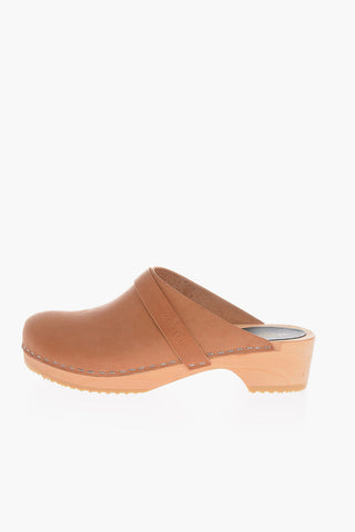 Leather SWEDISH HUSBAND Clogs with Wooden Sole 4.5cm