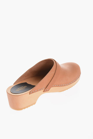 Leather SWEDISH HUSBAND Clogs with Wooden Sole 4.5cm