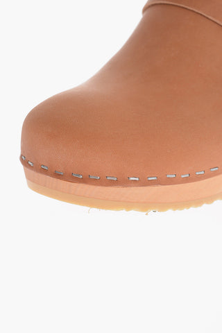 Leather SWEDISH HUSBAND Clogs with Wooden Sole 4.5cm
