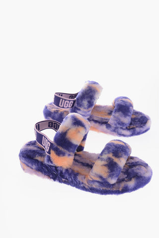 Real Fur Tie Dye Motif OH YEAH Sandals with Logoed Elastic Band