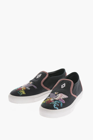 Embroidered ALONDRA Slip-On Sneakers with Suede Trimmings