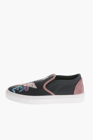 Embroidered ALONDRA Slip-On Sneakers with Suede Trimmings