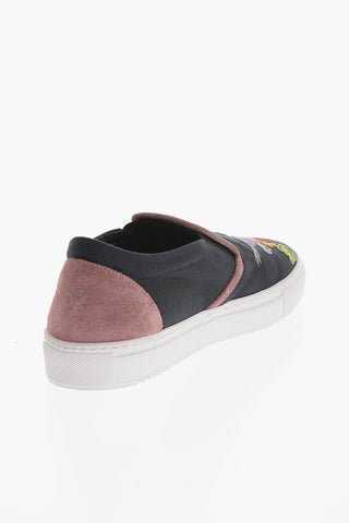 Embroidered ALONDRA Slip-On Sneakers with Suede Trimmings