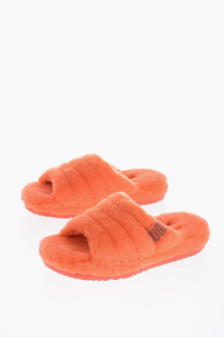 Real Fur FLUFFY YOU Sliders with Embroidery Logo