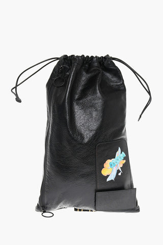 ANDRE WALKER Patent Leather Drawstring Bag with Watercolor Print