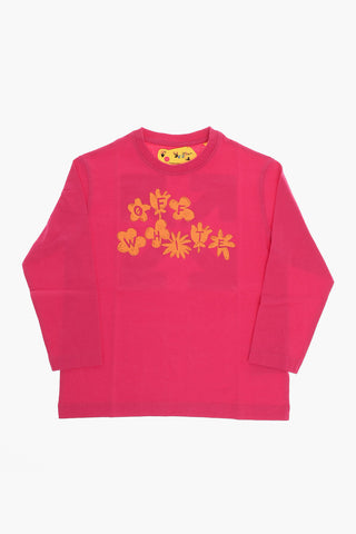 T-shirt Girocollo a Manica Lunga con Stampa Fiori