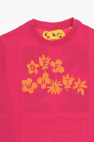 T-shirt Girocollo a Manica Lunga con Stampa Fiori