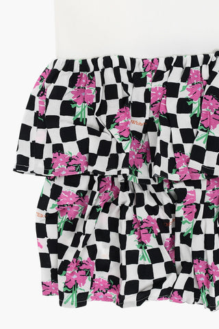 Crew-Neck CHESSBOARD Dress with Flounced and Checked Skirt