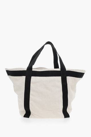 Maxi Tote Bag with Contrasting Trim and Leather Inner