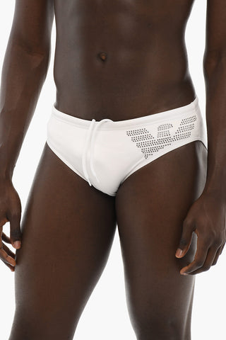 EMPORIO Solid Color Swim Brief with Rhinestone Logo