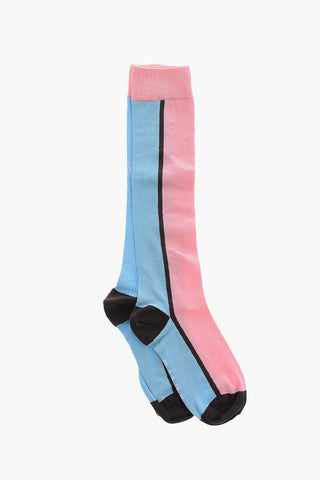 Two-Tone Ribbed Long Socks