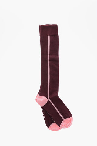 Cotton Blend Long Socks with Contrasting Details