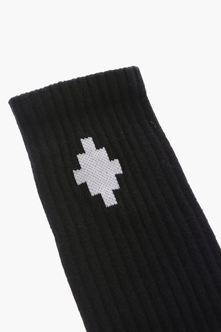 Ribbed Long Socks with Contrasting Logo