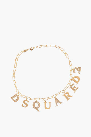 Golden Chocker with Rhinestone Embellished Logo Charm