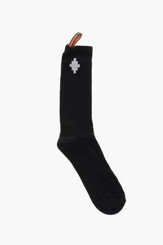 Ribbed Long Socks with Contrasting Logo
