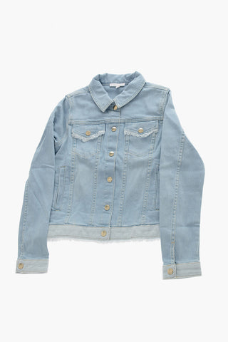 Frayed Hem Denim Jacket with Double Breast Pocket