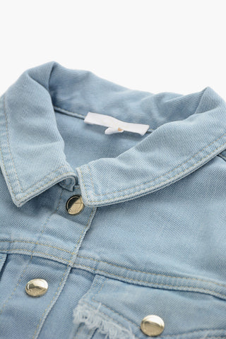 Frayed Hem Denim Jacket with Double Breast Pocket