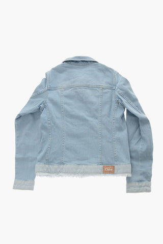 Frayed Hem Denim Jacket with Double Breast Pocket