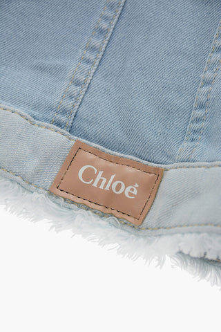 Frayed Hem Denim Jacket with Double Breast Pocket