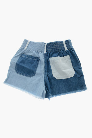 Shorts in Denim con Elastico in Vita
