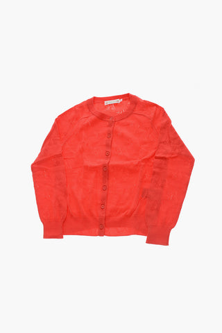 Crew-neck ASPIRATION Cardigan with All Over Perforated Design