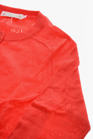 Crew-neck ASPIRATION Cardigan with All Over Perforated Design