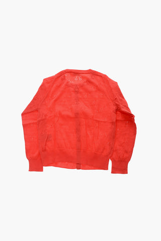 Crew-neck ASPIRATION Cardigan with All Over Perforated Design