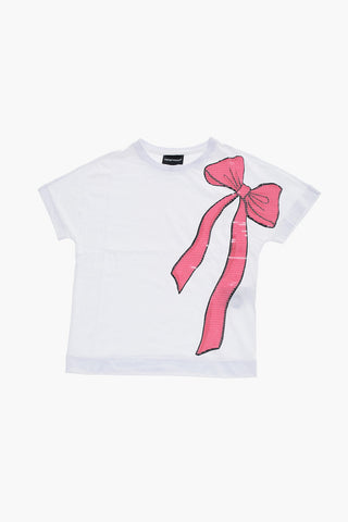 EMPORIO T-shirt Girocollo con Fiocco in Paillettes