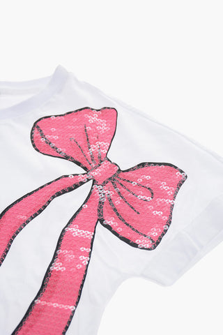 EMPORIO T-shirt Girocollo con Fiocco in Paillettes