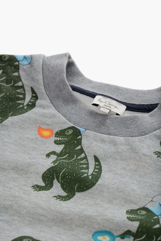 Dinosaurs Printed Brushed Cotton Crew-neck Sweatshirt