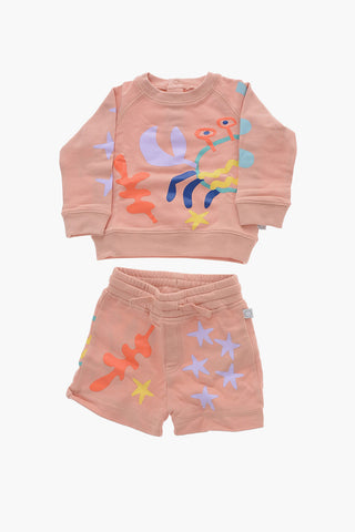 Printed Shorts and Long Sleeve Crew-Neck T-shirt Set