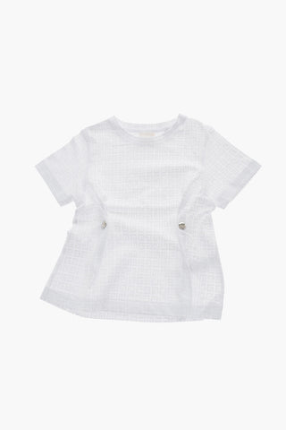 T-Shirt Girocollo con Stampa Monogram all Over e Bottoni a Pressione