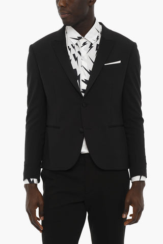 Side Vents Peak Lapel Skinny Fit 2-Button Blazer