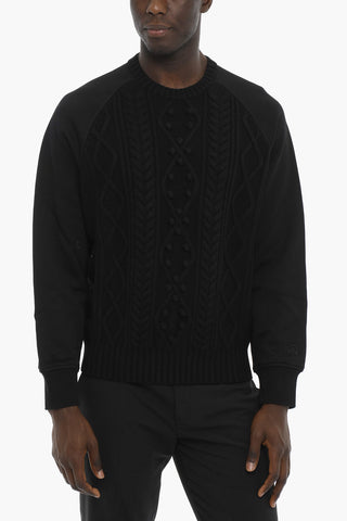 Wool and Cotton HYBRID Cable-Knit Sweater with Raglan Sleeve