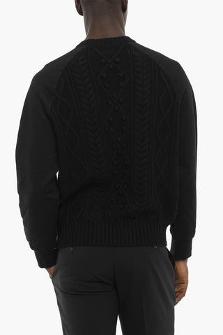 Wool and Cotton HYBRID Cable-Knit Sweater with Raglan Sleeve