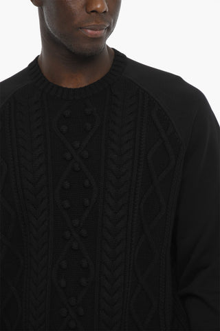 Wool and Cotton HYBRID Cable-Knit Sweater with Raglan Sleeve