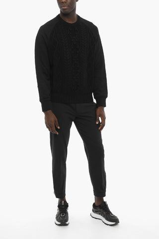 Wool and Cotton HYBRID Cable-Knit Sweater with Raglan Sleeve