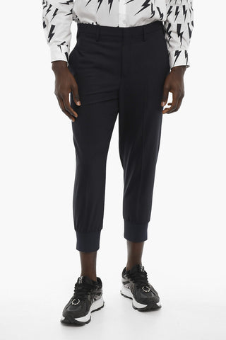 Pantaloni Slim Fit con Polsini a Costine