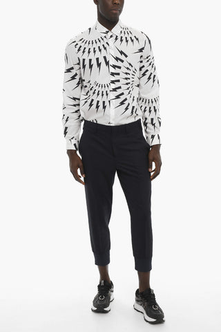 Pantaloni Slim Fit con Polsini a Costine