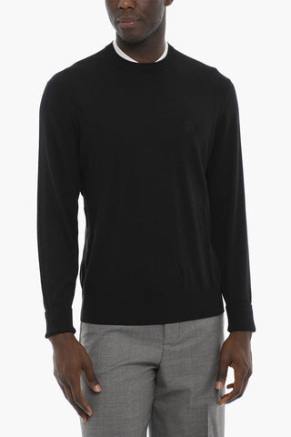 Slim Fit Wool Crew-neck Sweater with Contrasting Details
