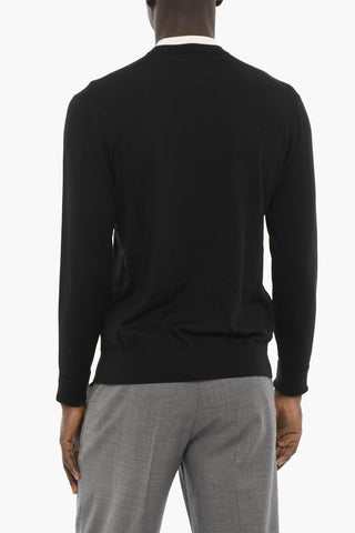 Slim Fit Wool Crew-neck Sweater with Contrasting Details