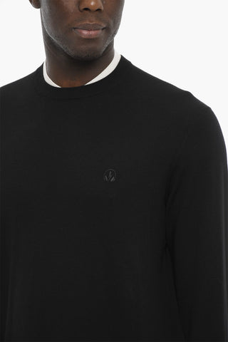 Slim Fit Wool Crew-neck Sweater with Contrasting Details