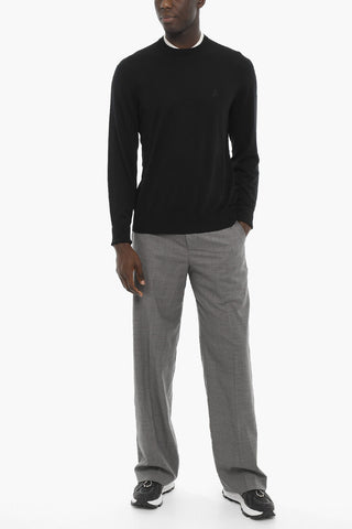 Slim Fit Wool Crew-neck Sweater with Contrasting Details