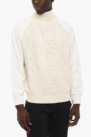 Cable Knit Double Fabric HYBRID Turtleneck Sweater