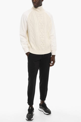 Cable Knit Double Fabric HYBRID Turtleneck Sweater